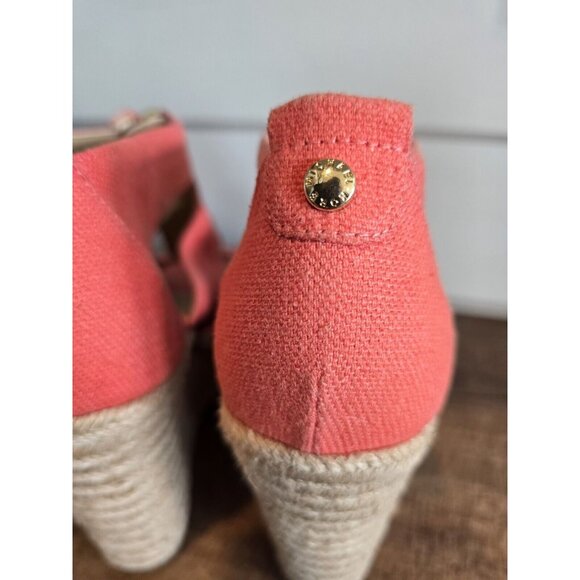 Michael Kors Damita Wedge 6.5 Pink/Grapefruit Canvas Platform Sandals Open Toe - Picture 6 of 8